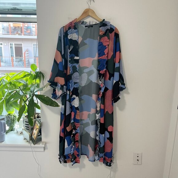 Azulu Multi-Colored Abstract Print Duster Sweater Size Medium - Picture 1 of 7